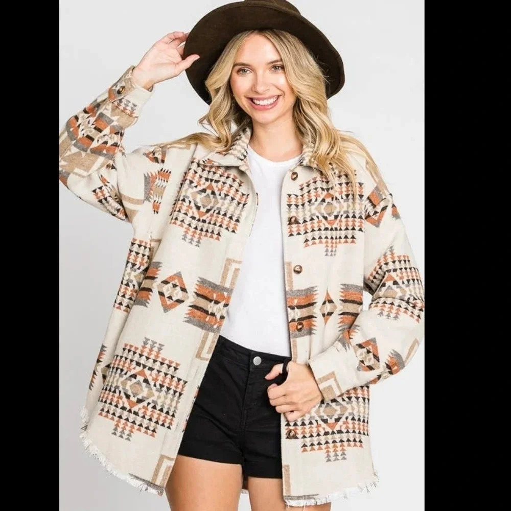 New! Boho Aztec Button Down Jacket - Picture 7 of 8